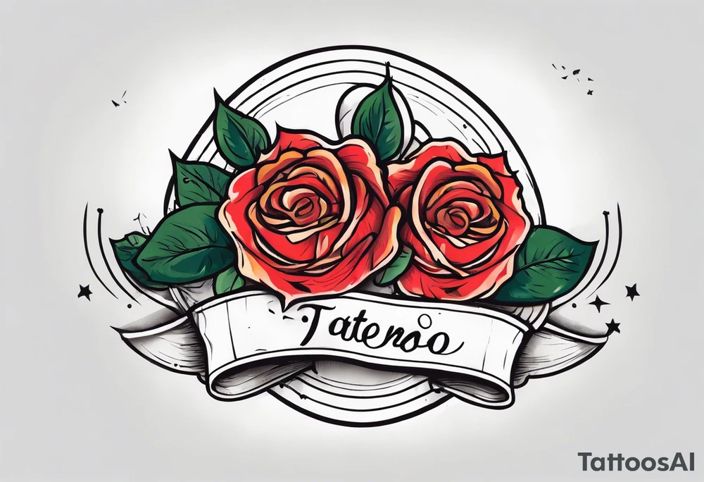 2 roses with banner between them tattoo idea