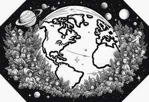Crowd popping out from earth in space tattoo idea
