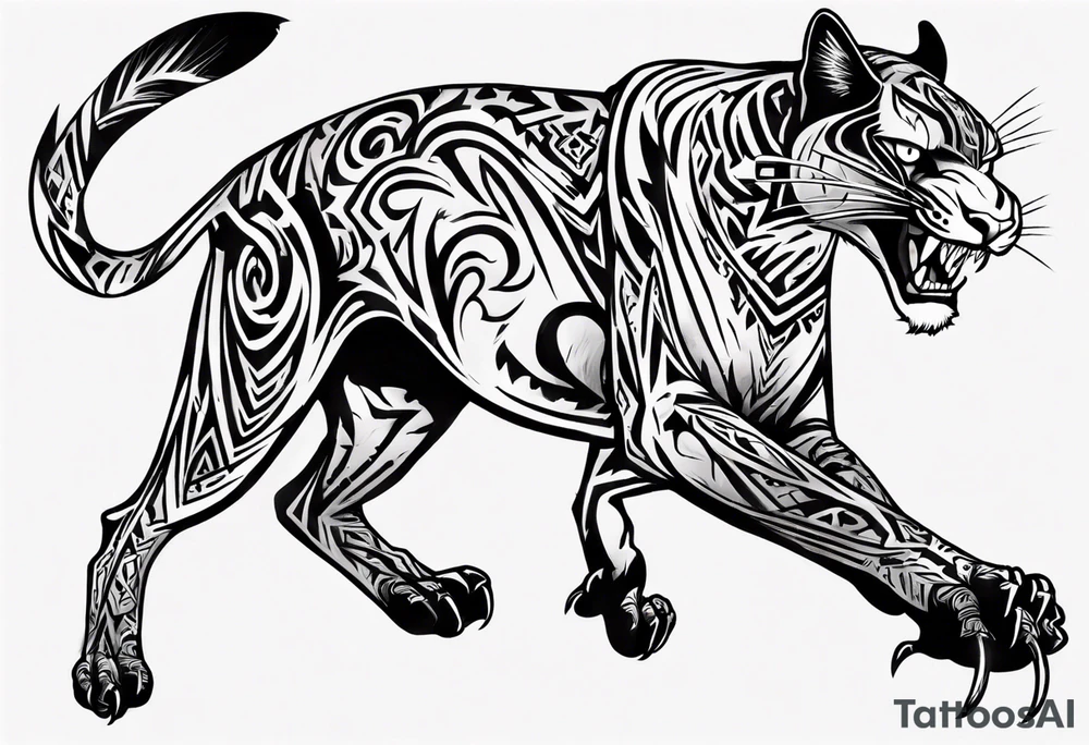 A black puma looking vicious. I want to see his whole body, and see him from a above perspective tattoo idea