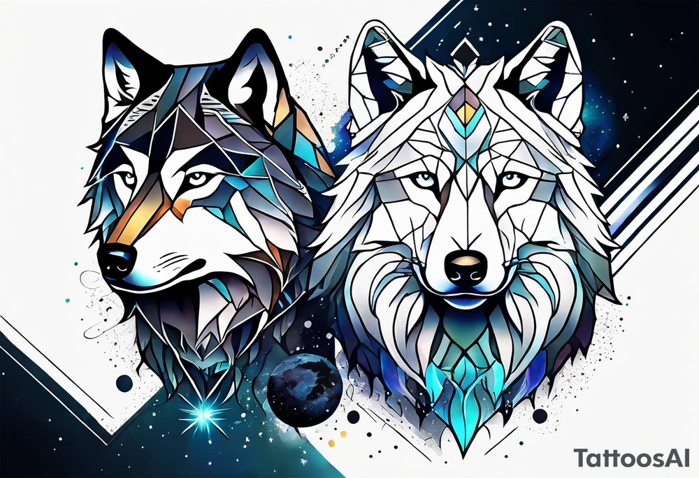 Constellation, two animal wolf, géométric tattoo idea
