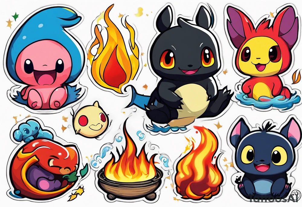 Calcifer, Chim Char, Toothless, Stitch, Kirby, Ponyo tattoo idea