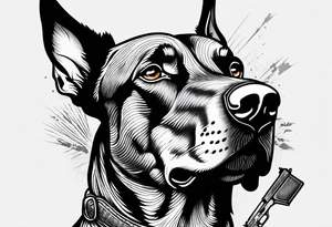 Doberman holding a gun tattoo idea