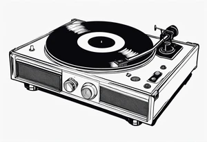 Recordplayer minimalistic fineline drawed in 2D tattoo idea