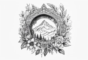 Lord of the rings with floral design tattoo idea