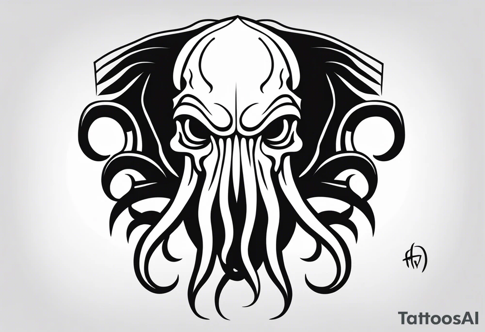 cthulu head minimal black tattoo idea