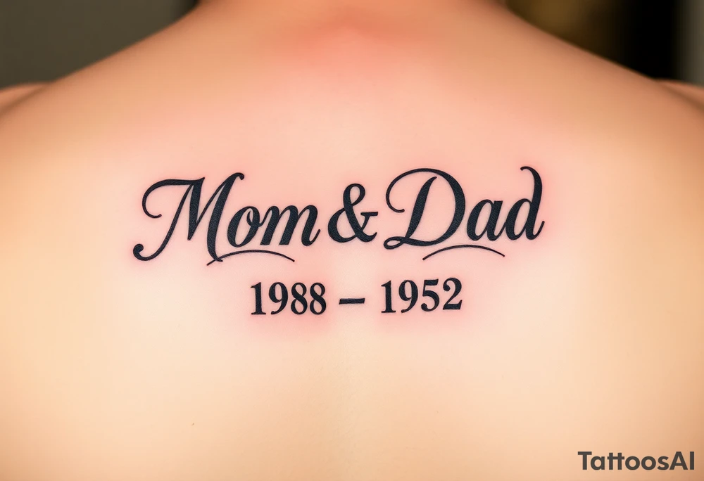 The words Mom & Dad woven together with the years 1958 & 1962 going through the center of it tattoo idea