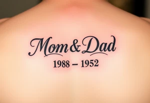 The words Mom & Dad woven together with the years 1958 & 1962 going through the center of it tattoo idea