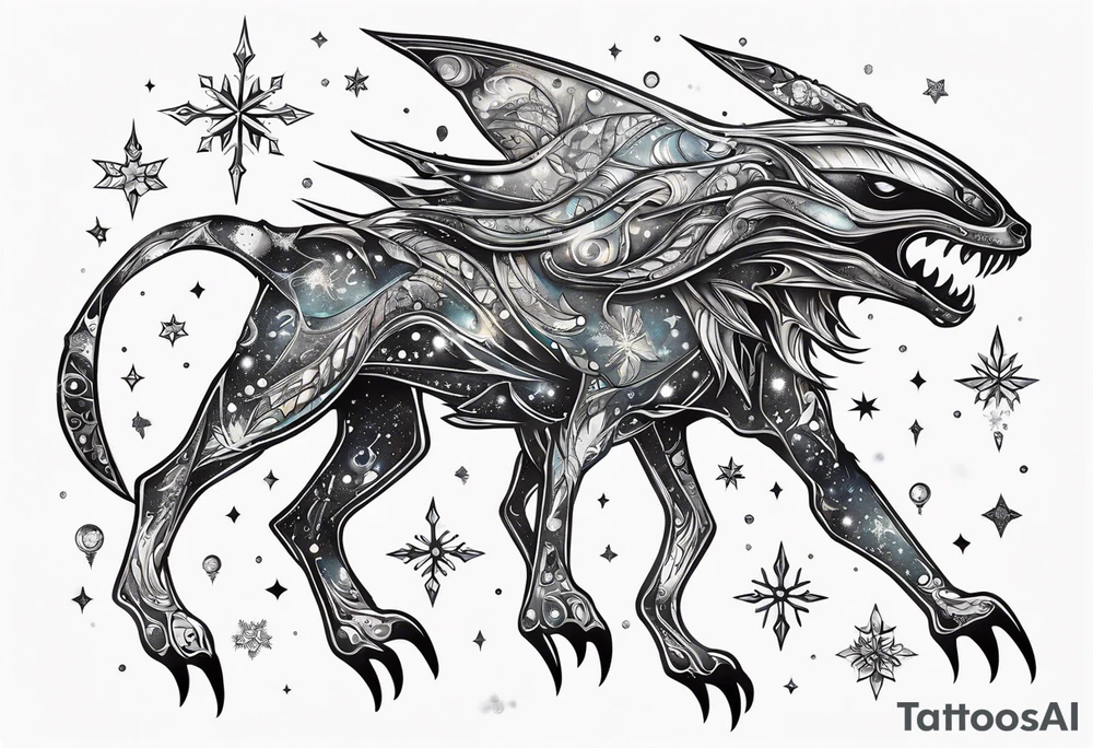 Constellation, animal alien, snowflake tattoo idea