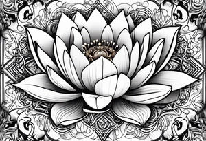 Lotus flower with fire and Aries symbol tattoo idea