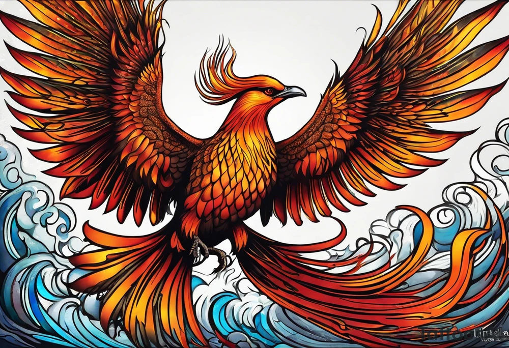 russian firebird in-flight with very long fancy tail "Isaiah 43: 18-19" tattoo idea