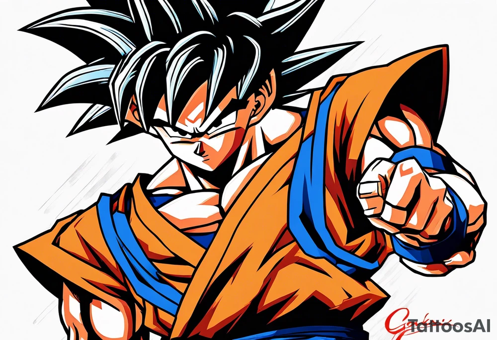 young goku sitting near curririn tattoo idea