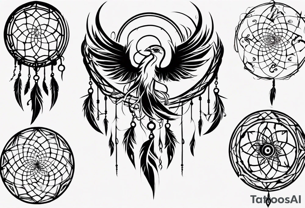Phoenix swirly dream catcher abstract tattoo idea