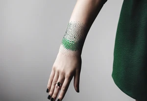 lines around wrist, abstract, green and black, covered from wrist to forearm, fully covered, no borders, blackwork, no people tattoo idea