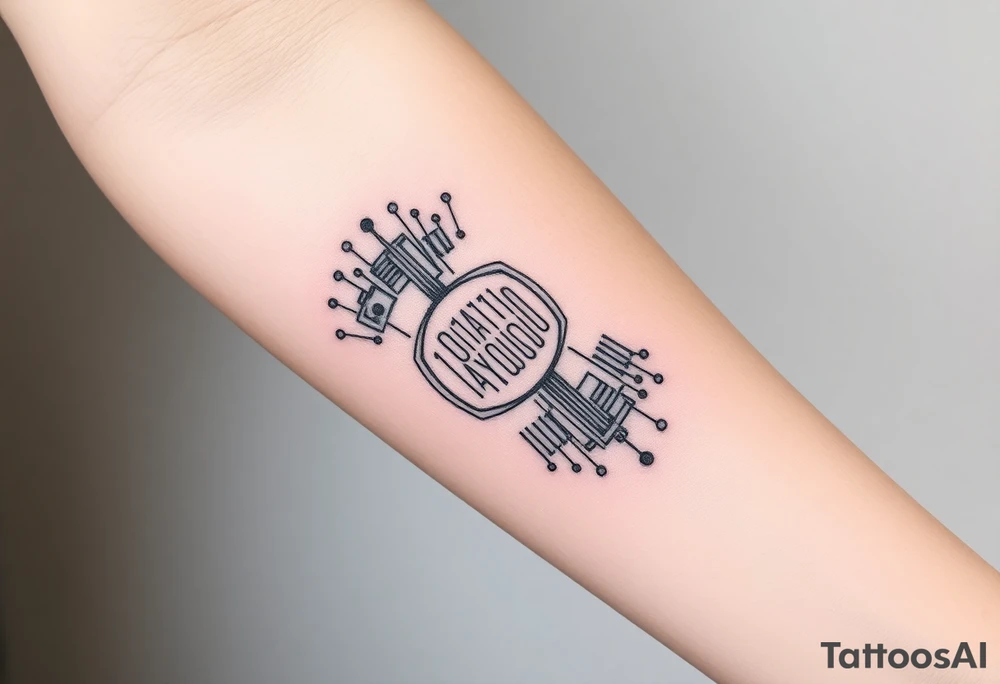 Bio-Mechanical internal computer, binary code, symbolism for 6 kids, 5 boys and youngest is a girl tattoo idea