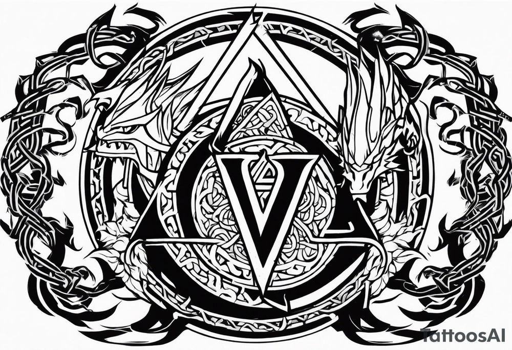 Valhalla sword shield dragon axe Valknut barbed wire chains fire tattoo idea Valhalla sword shield dragon axe Valknut barbed wire chains fire tattoo idea