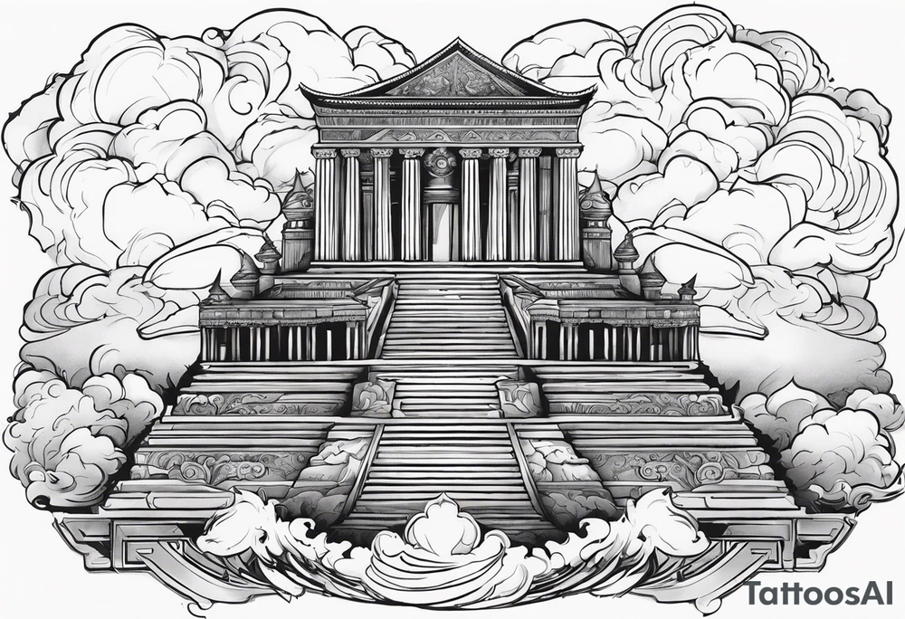 a depiction of Mount Olympus, the home of the gods, complete with towering clouds and the grandeur of the gods' palaces. Zeus, the king of the gods, could be featured with his lightning bolt, or you might choose to include Athena, goddess of wisdom, in full battle armor. tattoo idea
