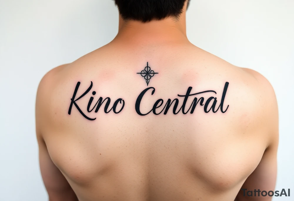 Forearm tattoo with the words kino central tattoo idea
