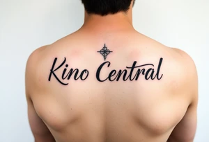 Forearm tattoo with the words kino central tattoo idea
