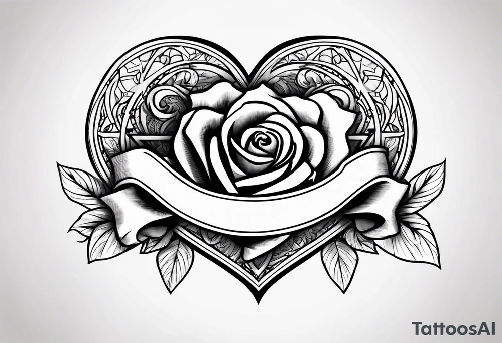 Zoe name written within a heart and rose tattoo idea