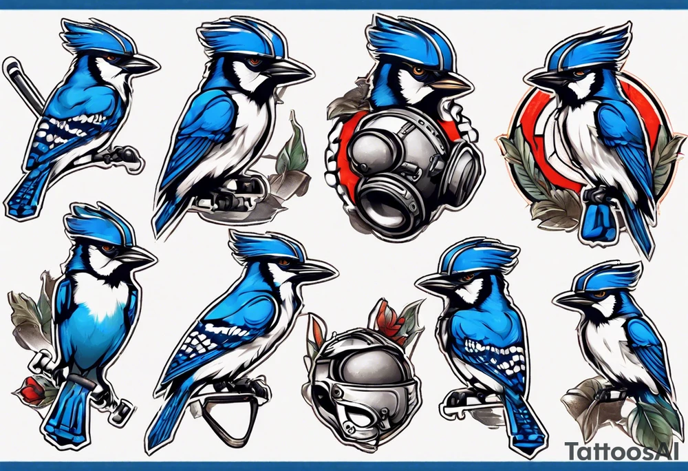 bluejay wearing cricket helmet tattoo idea