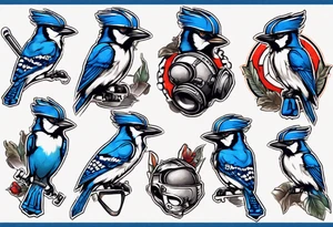 bluejay wearing cricket helmet tattoo idea