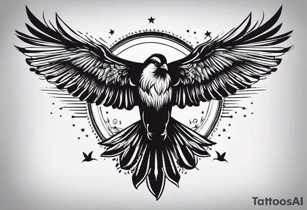 A Soaring bird with the text 1937-2023 underneath it in a simple style tattoo idea