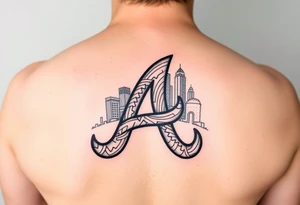 Atlanta Braves letter logo “A” overlapping the Atlanta skyline in the back. Small and jam packed tattoo idea