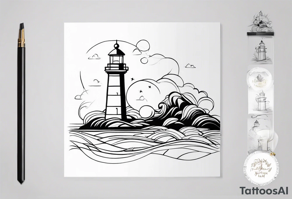 lighthouse fine line tattoo idea