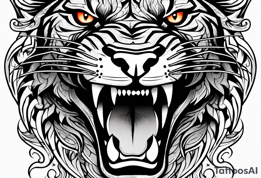 Angry panther with red-orange eyes tattoo idea