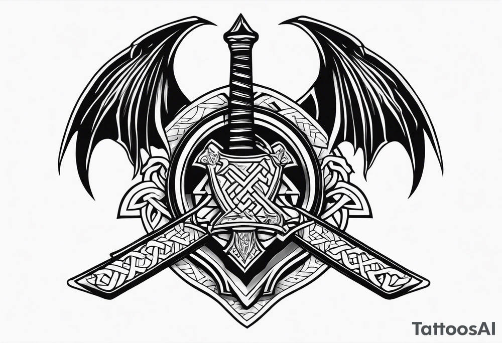 Valhalla sword shield dragon axe Valknut fire tattoo idea Valhalla sword shield dragon axe Valknut fire tattoo idea
