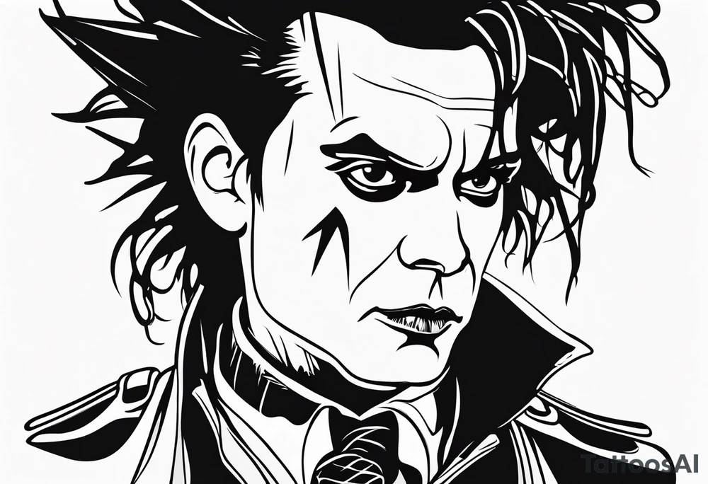 Edward Scissorhands no background, full body looking sad tattoo idea