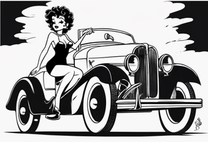 Betty boop riding car tattoo idea