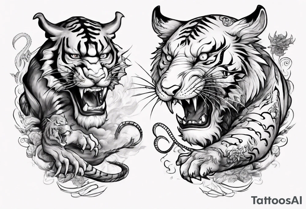 tiger and dragon are playing with each other tattoo idea