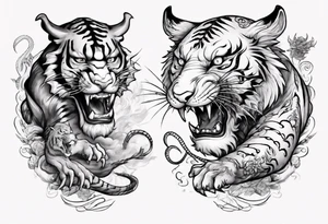 tiger and dragon are playing with each other tattoo idea
