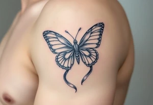 ethereal butterfly with flowing silk ribbons in moonlight tattoo idea