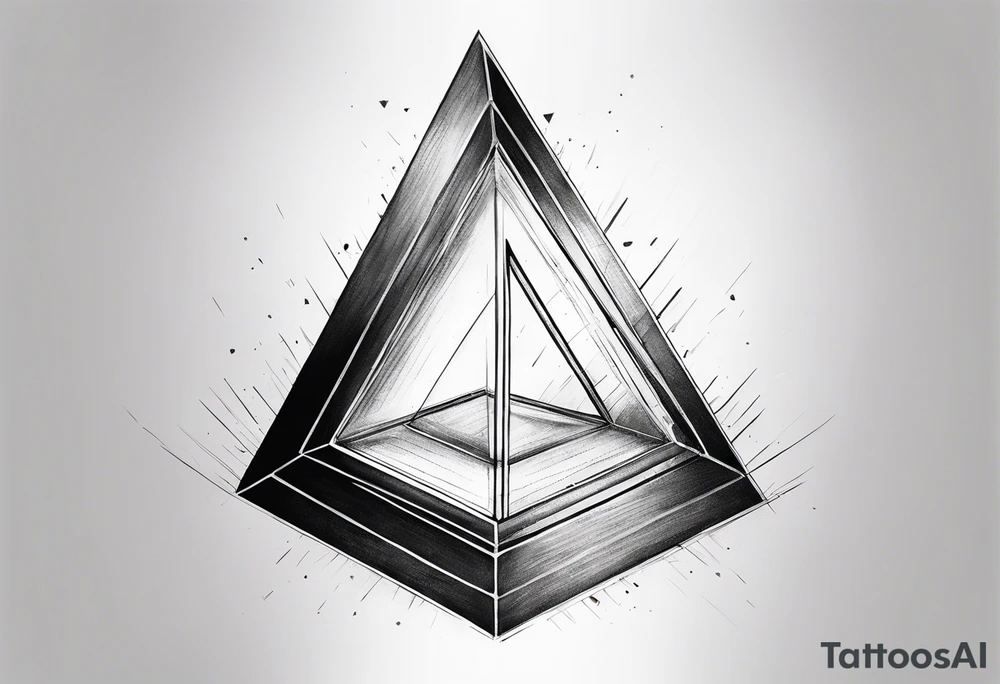 a ray of light entering a simple, flat, triangle prism glass from the left side and getting dispersed into colours tattoo idea