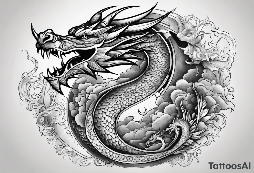 Dragon with Seven number format with full moon on background tattoo idea