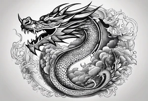 Dragon with Seven number format with full moon on background tattoo idea