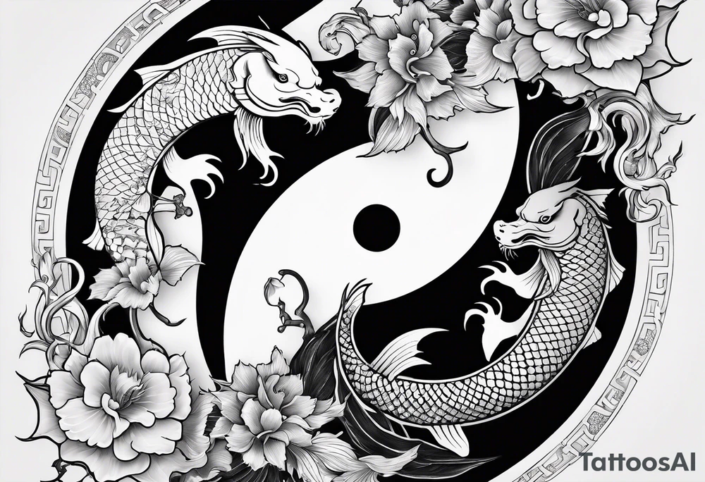 powerful ying Yang symbol made of koi fish and dragons tattoo idea