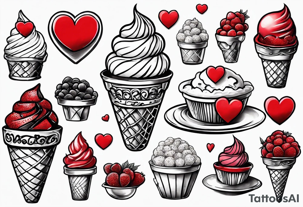 small ice cream cone with small red heart on it somewhere while representing Paris tattoo idea