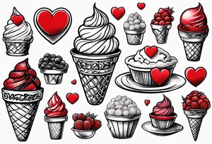 small ice cream cone with small red heart on it somewhere while representing Paris tattoo idea