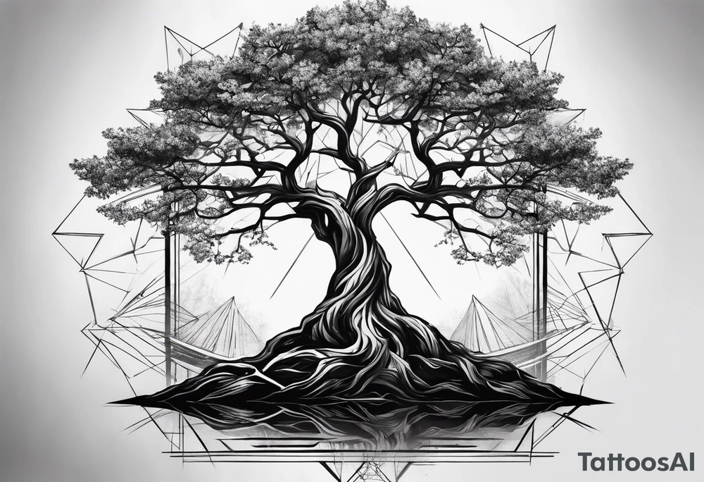 iron tree with branches ending in triangles, forearm tattoo tattoo idea