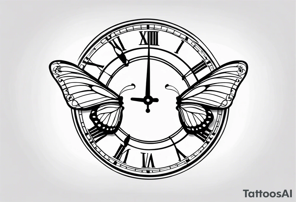 Butterfly flying around or over a clock tattoo idea