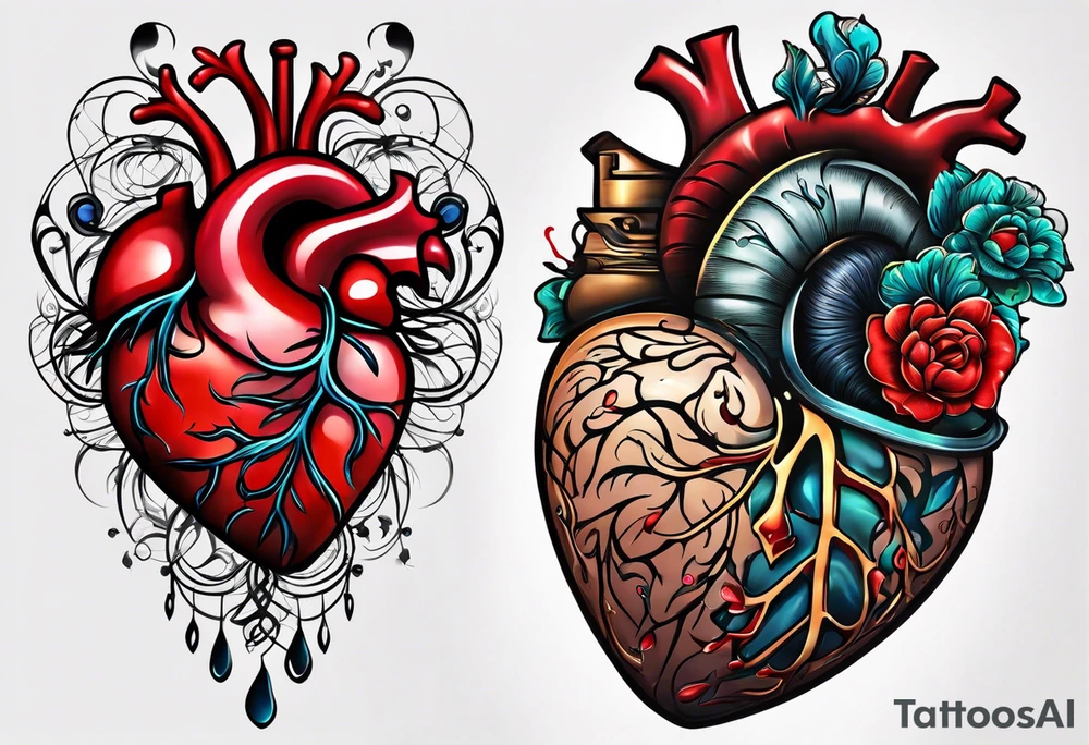 Heart and brain in a balance tattoo idea