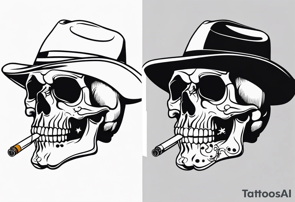 western skull smoking a cigarette tattoo idea