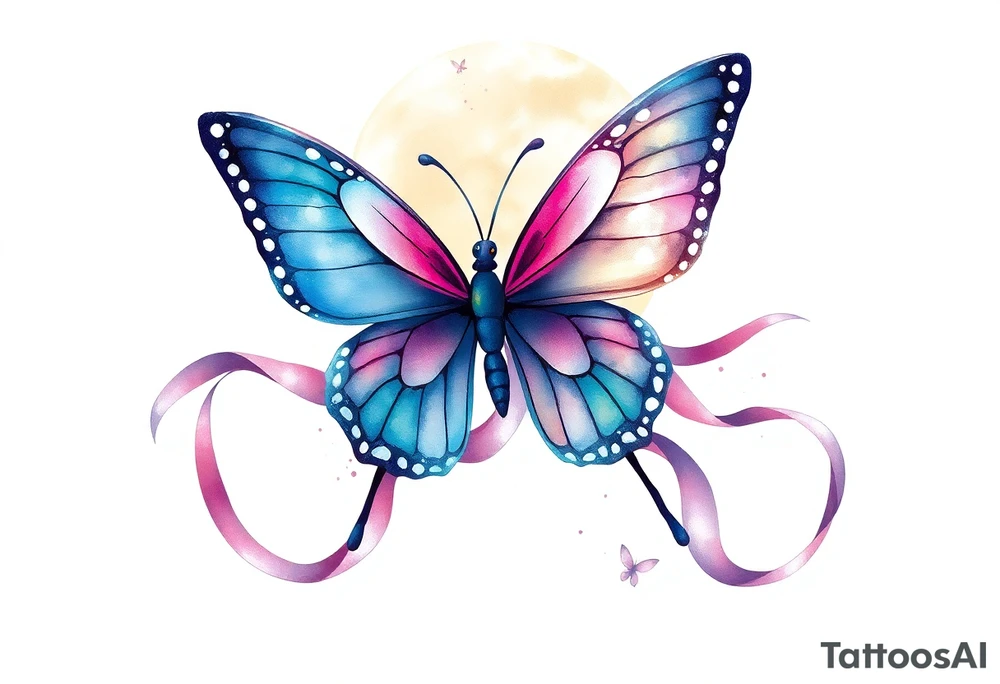 ethereal butterfly with flowing silk ribbons in moonlight tattoo idea