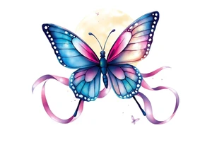 ethereal butterfly with flowing silk ribbons in moonlight tattoo idea