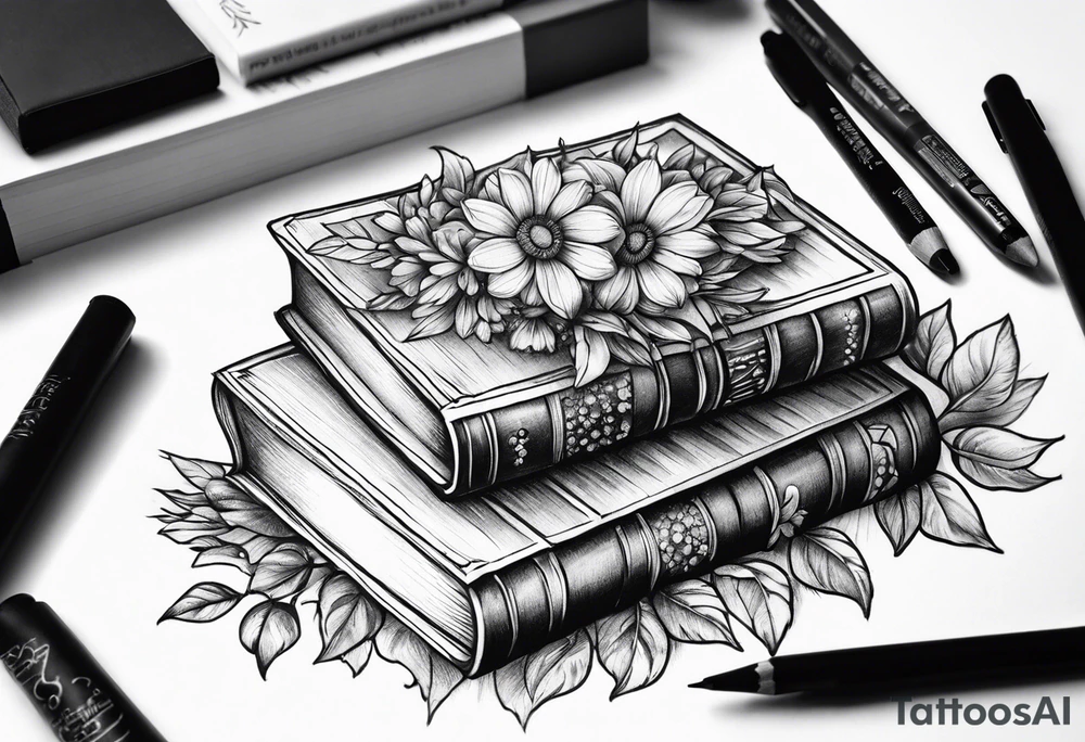 Portal
 stack of books flowers tattoo idea