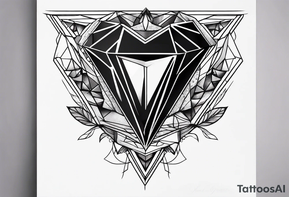 black hexagon diamond heart tattoo idea