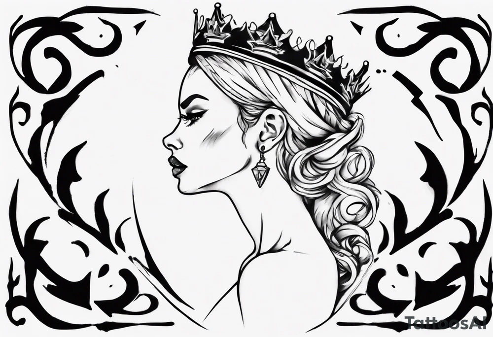 lady with a crown facing to the left tattoo idea